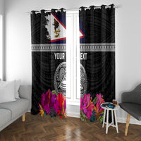 Personalized American Samoa Flag Day Window Curtain Tanoa and Fue mix Hibiscus Flower Polynesian Pattern