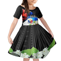 Philippines Independence Day Family Matching Long Sleeve Bodycon Dress and Hawaiian Shirt Philippines Eagle and Sampaguita Jasmine Yakan Tribal LT03 Daughter's Dress Black - Polynesian Pride