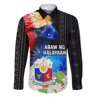 Philippines Independence Day Family Matching Long Sleeve Bodycon Dress and Hawaiian Shirt Philippines Eagle and Sampaguita Jasmine Yakan Tribal LT03 Dad's Shirt - Long Sleeve Black - Polynesian Pride