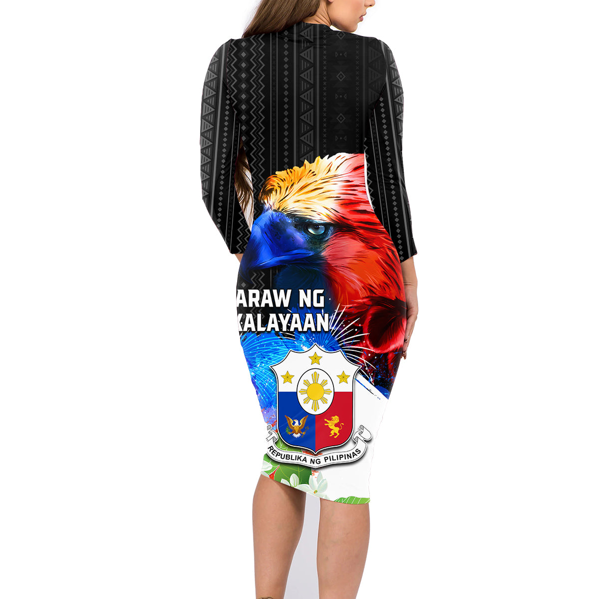 Philippines Independence Day Family Matching Long Sleeve Bodycon Dress and Hawaiian Shirt Philippines Eagle and Sampaguita Jasmine Yakan Tribal LT03 - Polynesian Pride