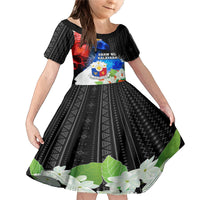 Philippines Independence Day Family Matching Mermaid Dress and Hawaiian Shirt Philippines Eagle and Sampaguita Jasmine Yakan Tribal LT03 Daughter's Dress Black - Polynesian Pride