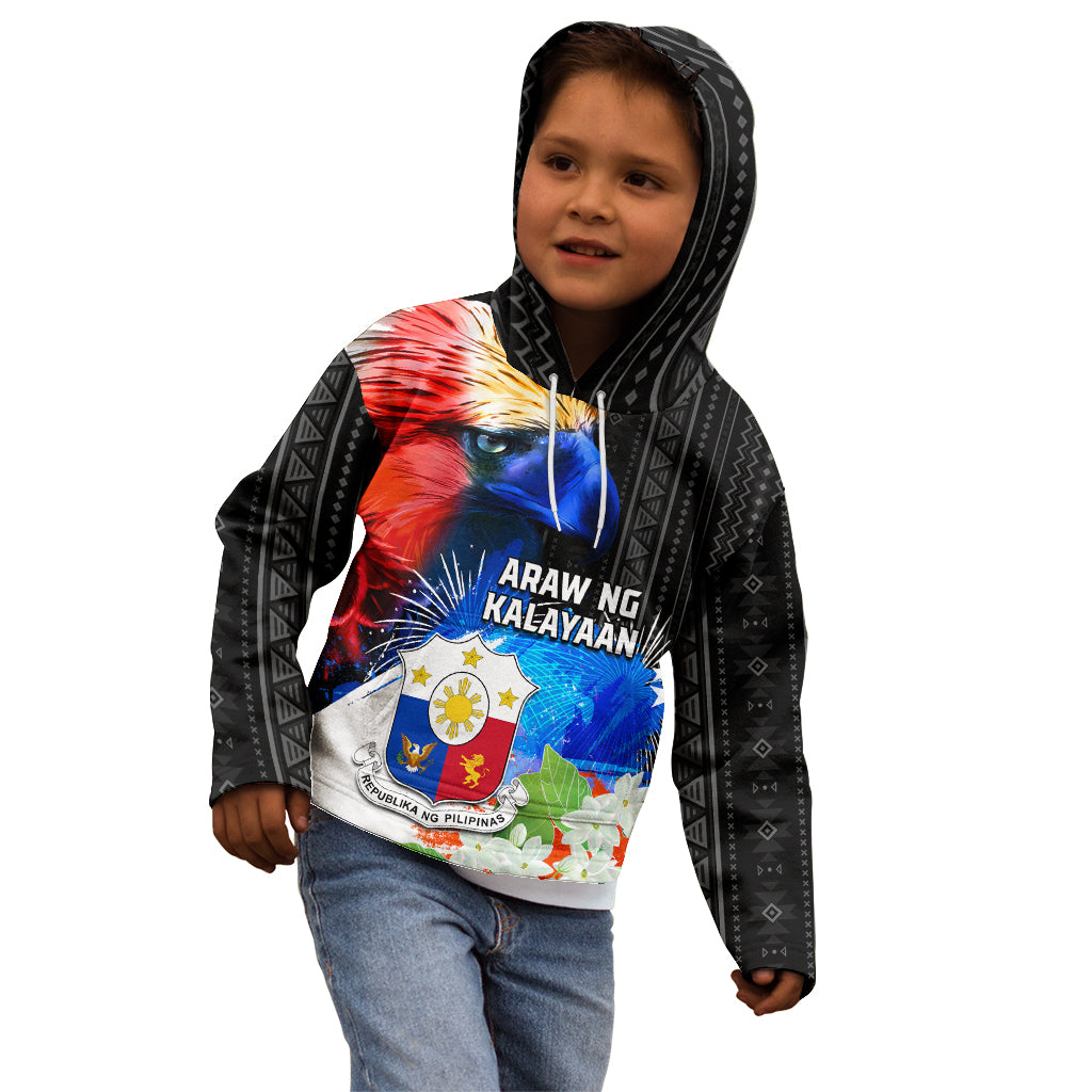 Philippines Independence Day Kid Hoodie Philippines Eagle and Sampaguita Jasmine Yakan Tribal
