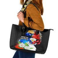 Philippines Independence Day Leather Tote Bag Philippines Eagle and Sampaguita Jasmine Yakan Tribal LT03 Black - Polynesian Pride