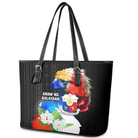 Philippines Independence Day Leather Tote Bag Philippines Eagle and Sampaguita Jasmine Yakan Tribal LT03 - Polynesian Pride