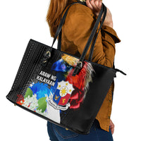 Philippines Independence Day Leather Tote Bag Philippines Eagle and Sampaguita Jasmine Yakan Tribal LT03 - Polynesian Pride