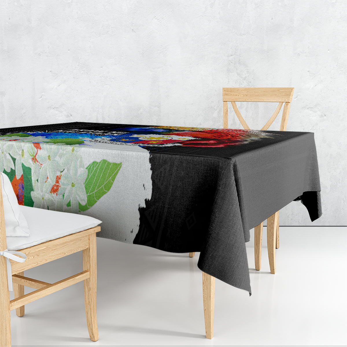 Philippines Independence Day Tablecloth Philippines Eagle and Sampaguita Jasmine Yakan Tribal