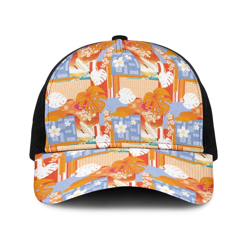 Hawaiian and Japanese Culture Together Baseball Net Cap Palaka Japanese Art and Tropical Motif Tribal Patchwork LT03 One Size Black Multicolor - Polynesian Pride