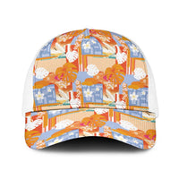 Hawaiian and Japanese Culture Together Baseball Net Cap Palaka Japanese Art and Tropical Motif Tribal Patchwork LT03 One Size White Multicolor - Polynesian Pride