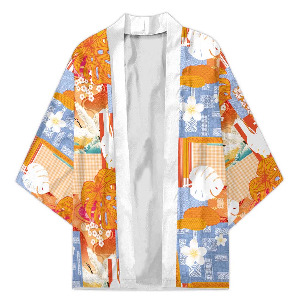 Hawaiian and Japanese Culture Together Kimono Palaka Japanese Art and Tropical Motif Tribal Patchwork LT03 Unisex Multicolor - Polynesian Pride