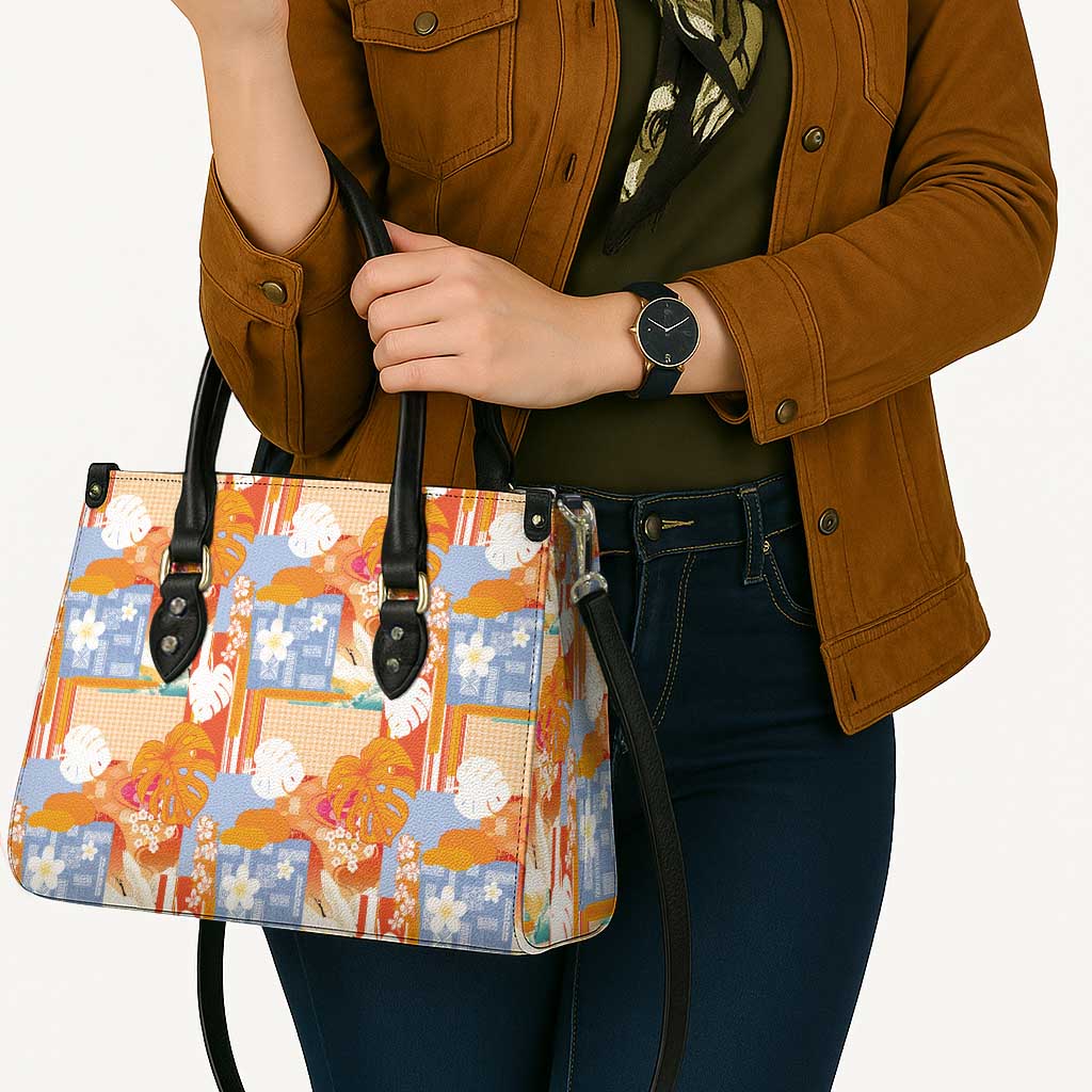 Hawaiian and Japanese Culture Together Leather Bag Palaka Japanese Art and Tropical Motif Tribal Patchwork LT03 - Polynesian Pride