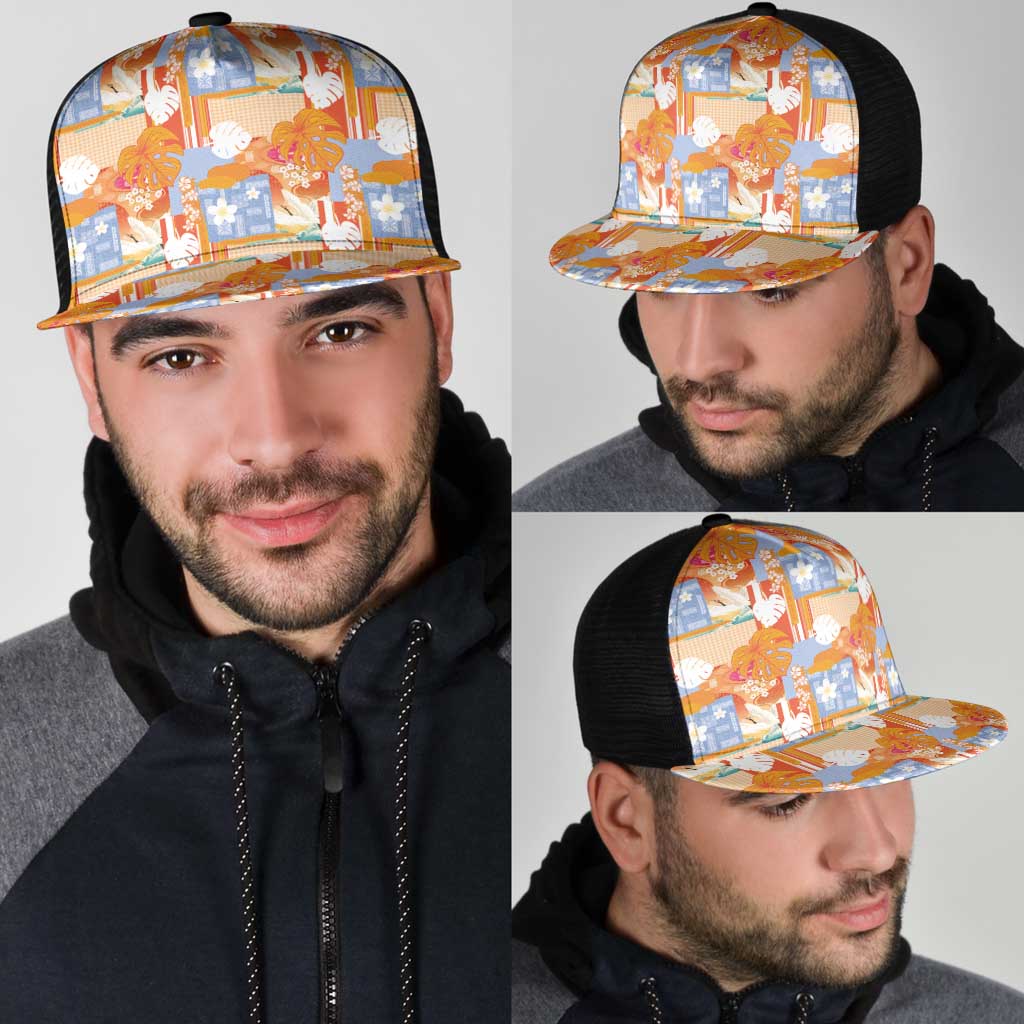 Hawaiian and Japanese Culture Together Mesh Trucker Cap Palaka Japanese Art and Tropical Motif Tribal Patchwork LT03 - Polynesian Pride