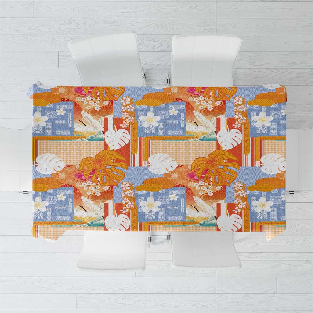 Hawaiian and Japanese Culture Together Tablecloth Palaka Japanese Art and Tropical Motif Tribal Patchwork