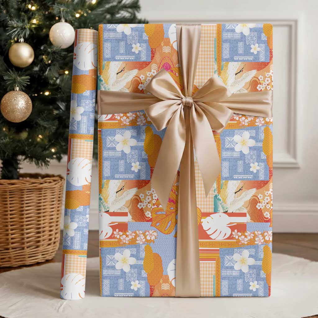 Hawaiian and Japanese Culture Together Wrapping Paper Palaka Japanese Art and Tropical Motif Tribal Patchwork