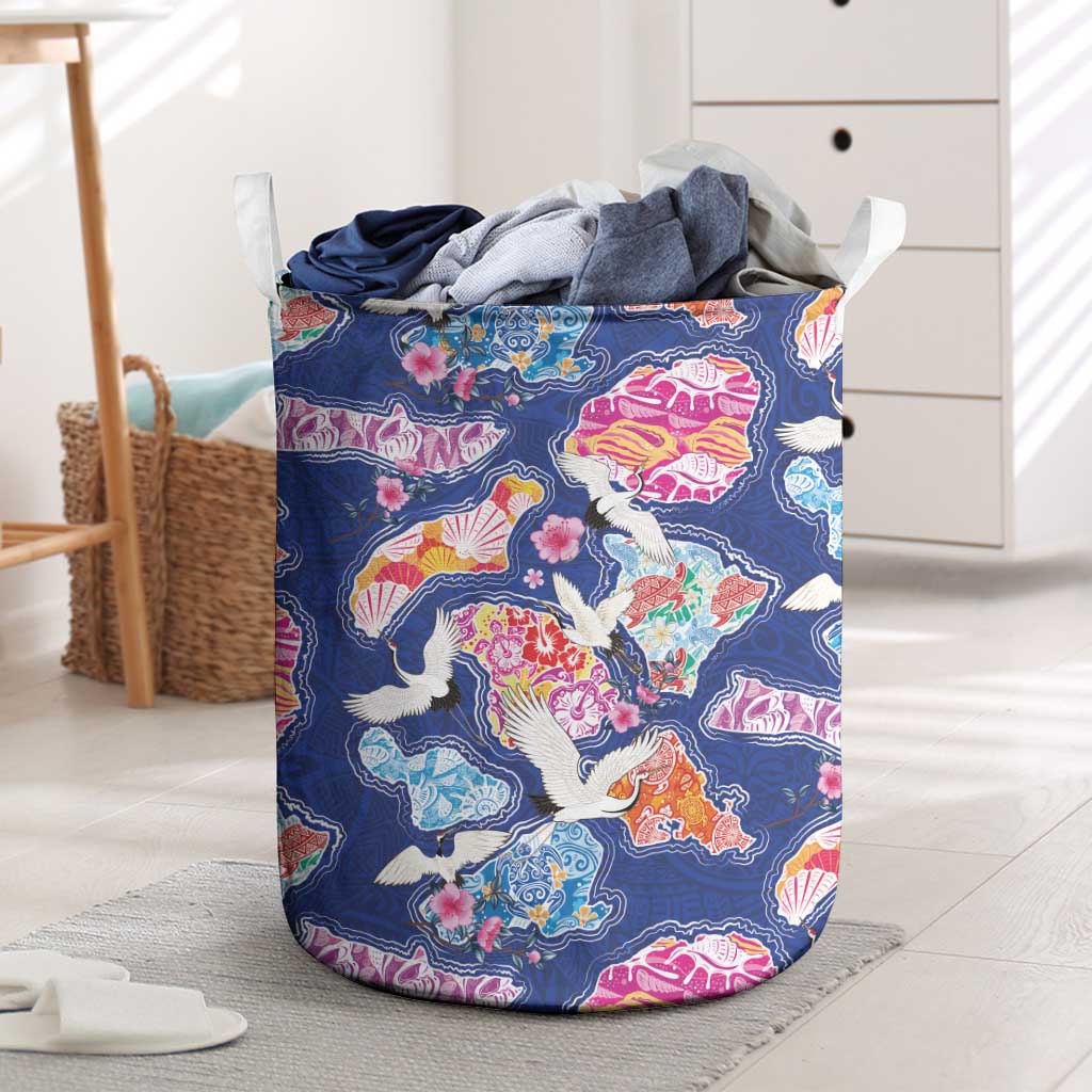 Hawaiian and Japanese Culture Together Laundry Basket Hawaiian Archipelago Shape Sea Animals LT03 Multicolor - Polynesian Pride
