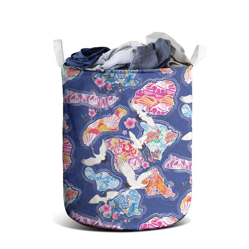 Hawaiian and Japanese Culture Together Laundry Basket Hawaiian Archipelago Shape Sea Animals LT03 - Polynesian Pride
