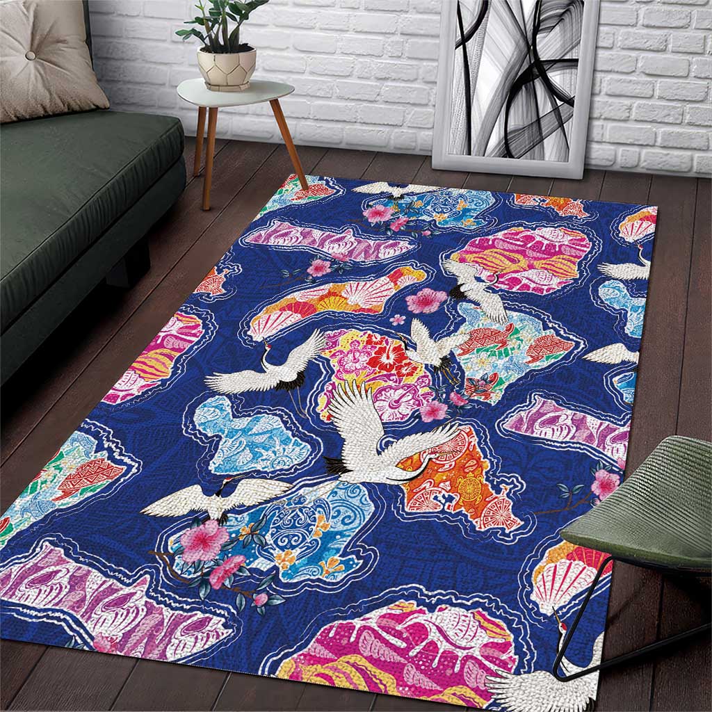 Hawaiian and Japanese Culture Together Area Rug Hawaiian Archipelago Shape Sea Animals LT03 Multicolor - Polynesian Pride