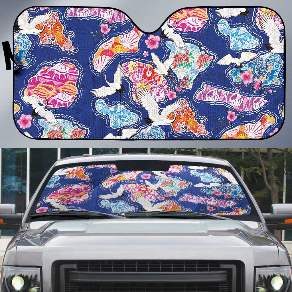 Hawaiian and Japanese Culture Together Auto Sun Shade Hawaiian Archipelago Shape Sea Animals LT03 Multicolor - Polynesian Pride