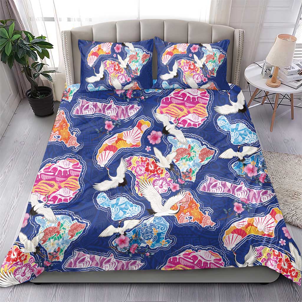 Hawaiian and Japanese Culture Together Bedding Set Hawaiian Archipelago Shape Sea Animals LT03 - Polynesian Pride