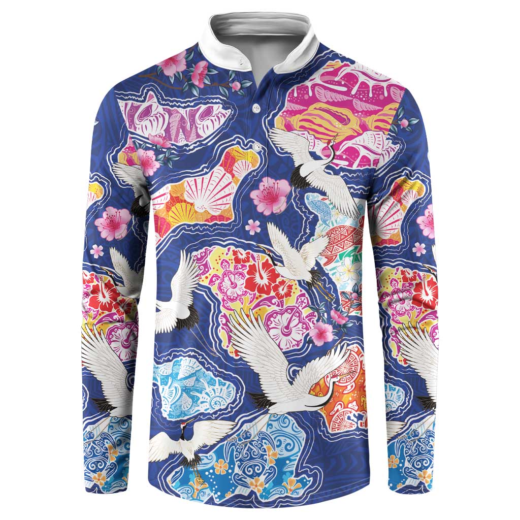 Hawaiian and Japanese Culture Together Button Sweatshirt Hawaiian Archipelago Shape Sea Animals LT03 Multicolor - Polynesian Pride