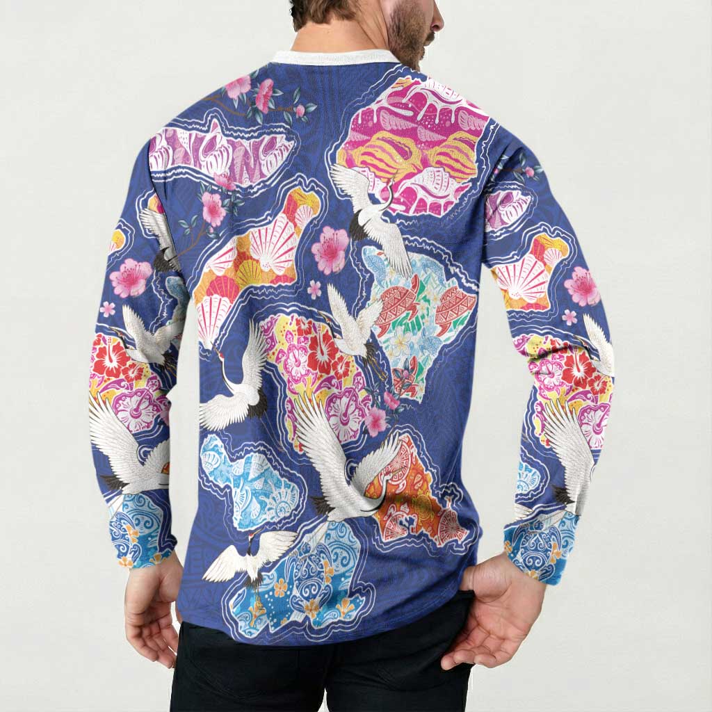 Hawaiian and Japanese Culture Together Button Sweatshirt Hawaiian Archipelago Shape Sea Animals LT03 - Polynesian Pride
