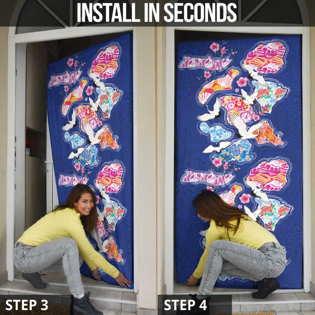 Hawaiian and Japanese Culture Together Door Cover Hawaiian Archipelago Shape Sea Animals LT03 - Polynesian Pride