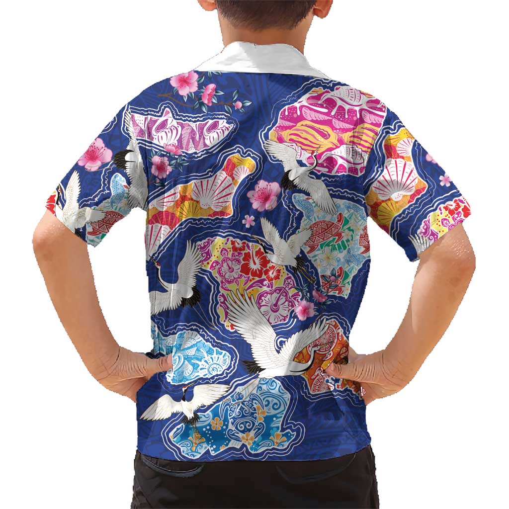 Hawaiian and Japanese Culture Together Family Matching Off Shoulder Maxi Dress and Hawaiian Shirt Hawaiian Archipelago Shape Sea Animals LT03 - Polynesian Pride