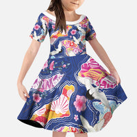 Hawaiian and Japanese Culture Together Family Matching Off Shoulder Maxi Dress and Hawaiian Shirt Hawaiian Archipelago Shape Sea Animals LT03 Daughter's Dress Multicolor - Polynesian Pride