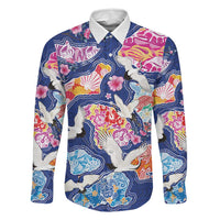 Hawaiian and Japanese Culture Together Family Matching Short Sleeve Bodycon Dress and Hawaiian Shirt Hawaiian Archipelago Shape Sea Animals LT03 Dad's Shirt - Long Sleeve Multicolor - Polynesian Pride