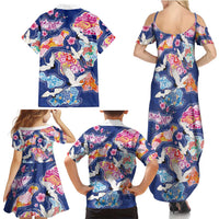 Hawaiian and Japanese Culture Together Family Matching Summer Maxi Dress and Hawaiian Shirt Hawaiian Archipelago Shape Sea Animals