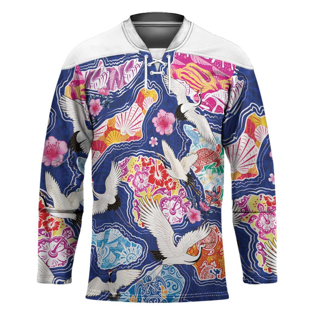 Hawaiian and Japanese Culture Together Hockey Jersey Hawaiian Archipelago Shape Sea Animals LT03 Unisex Multicolor - Polynesian Pride