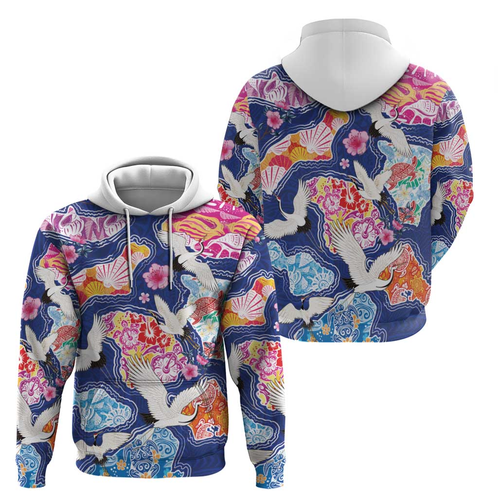 Hawaiian and Japanese Culture Together Hoodie Hawaiian Archipelago Shape Sea Animals LT03 - Polynesian Pride