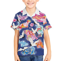 Hawaiian and Japanese Culture Together Kid Hawaiian Shirt Hawaiian Archipelago Shape Sea Animals LT03 Kid Multicolor - Polynesian Pride