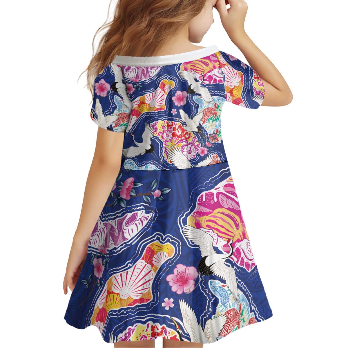 Hawaiian and Japanese Culture Together Kid Short Sleeve Dress Hawaiian Archipelago Shape Sea Animals LT03 - Polynesian Pride