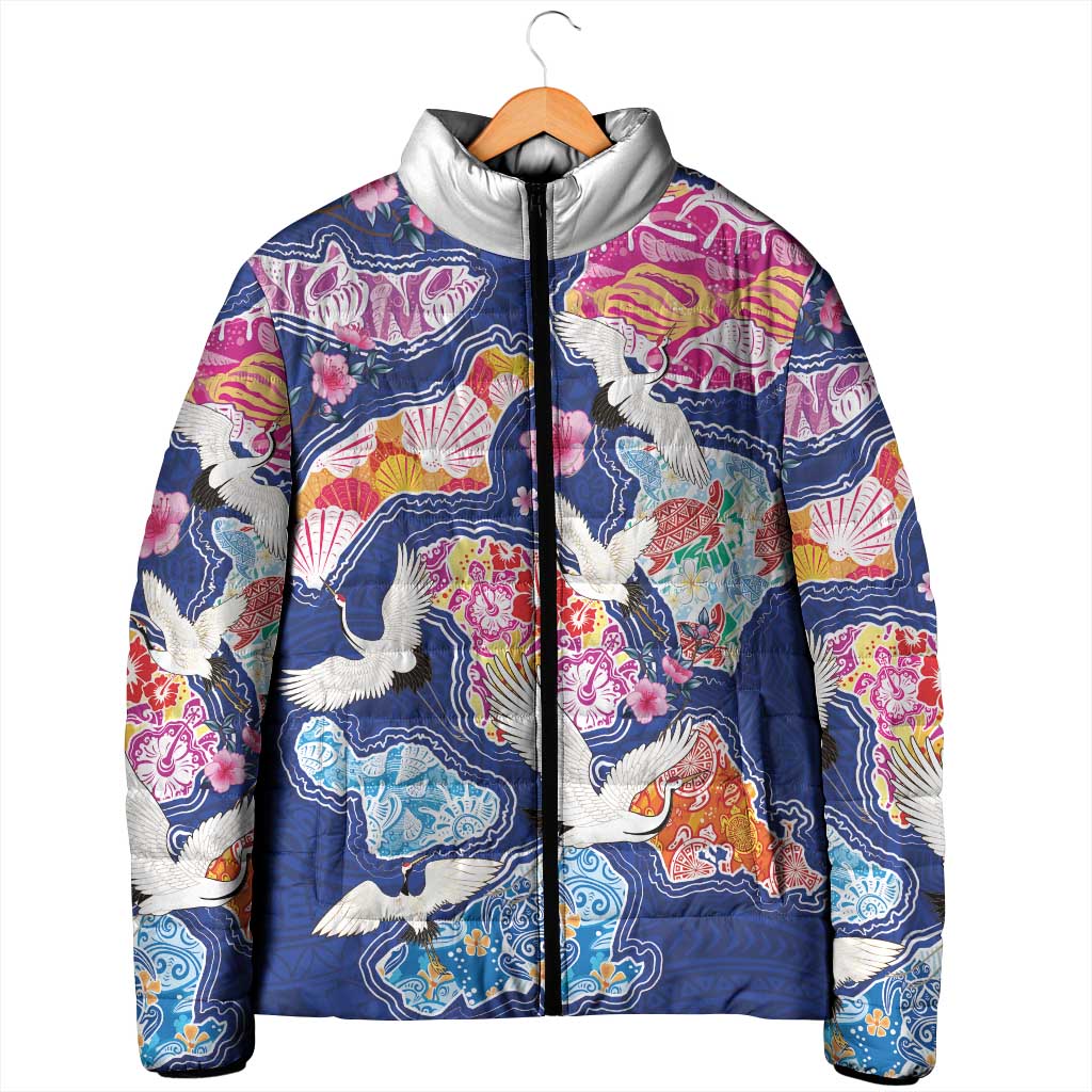 Hawaiian and Japanese Culture Together Padded Jacket Hawaiian Archipelago Shape Sea Animals LT03 - Polynesian Pride