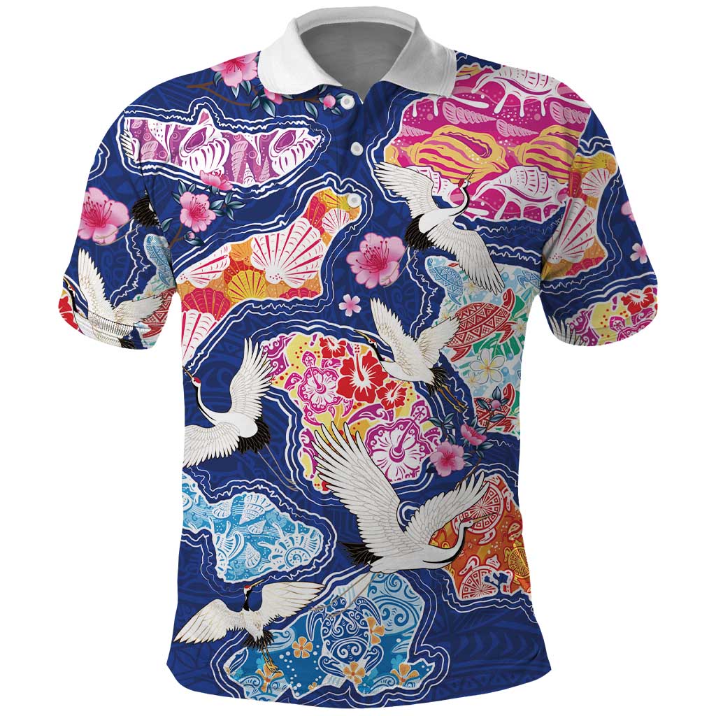 Hawaiian and Japanese Culture Together Polo Shirt Hawaiian Archipelago Shape Sea Animals