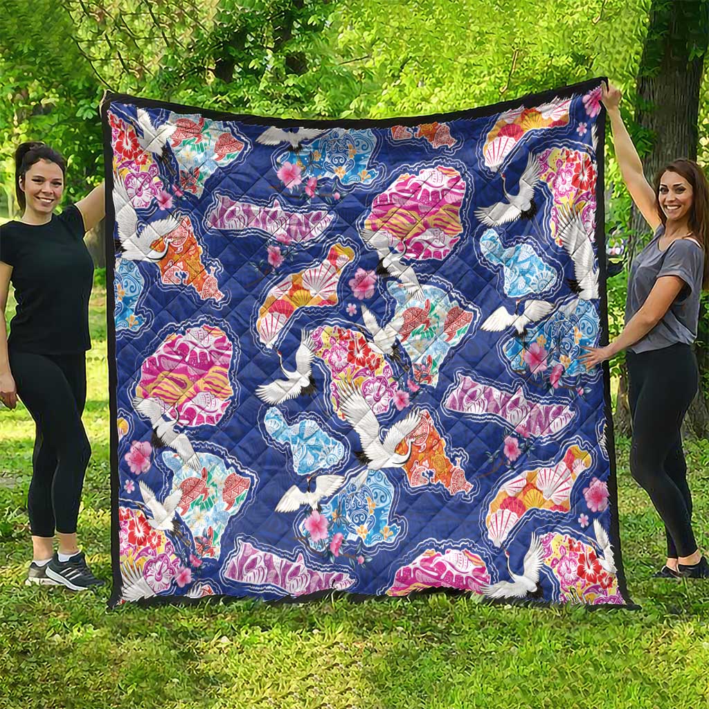 Hawaiian and Japanese Culture Together Quilt Hawaiian Archipelago Shape Sea Animals LT03 - Polynesian Pride