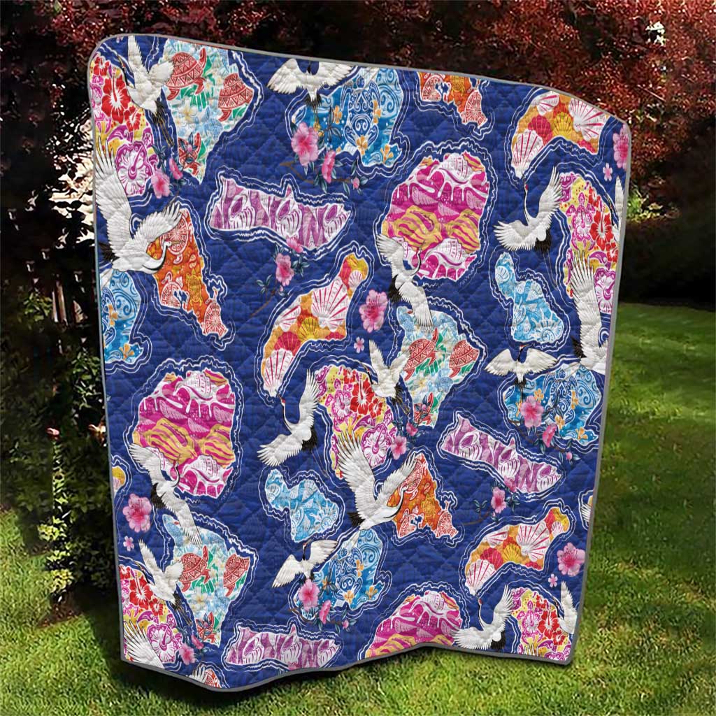Hawaiian and Japanese Culture Together Quilt Hawaiian Archipelago Shape Sea Animals LT03 - Polynesian Pride