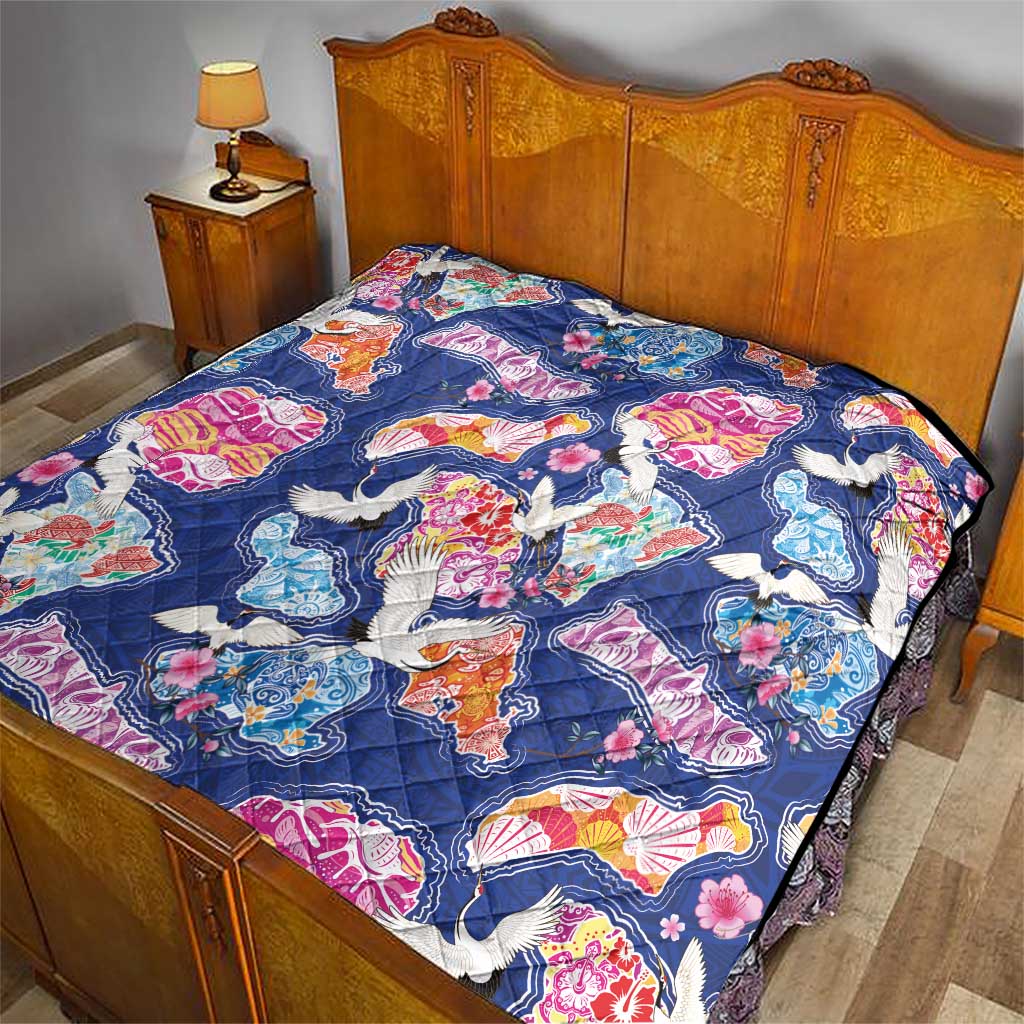 Hawaiian and Japanese Culture Together Quilt Hawaiian Archipelago Shape Sea Animals LT03 - Polynesian Pride