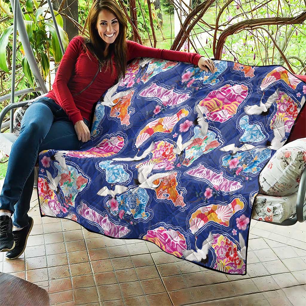 Hawaiian and Japanese Culture Together Quilt Hawaiian Archipelago Shape Sea Animals LT03 - Polynesian Pride