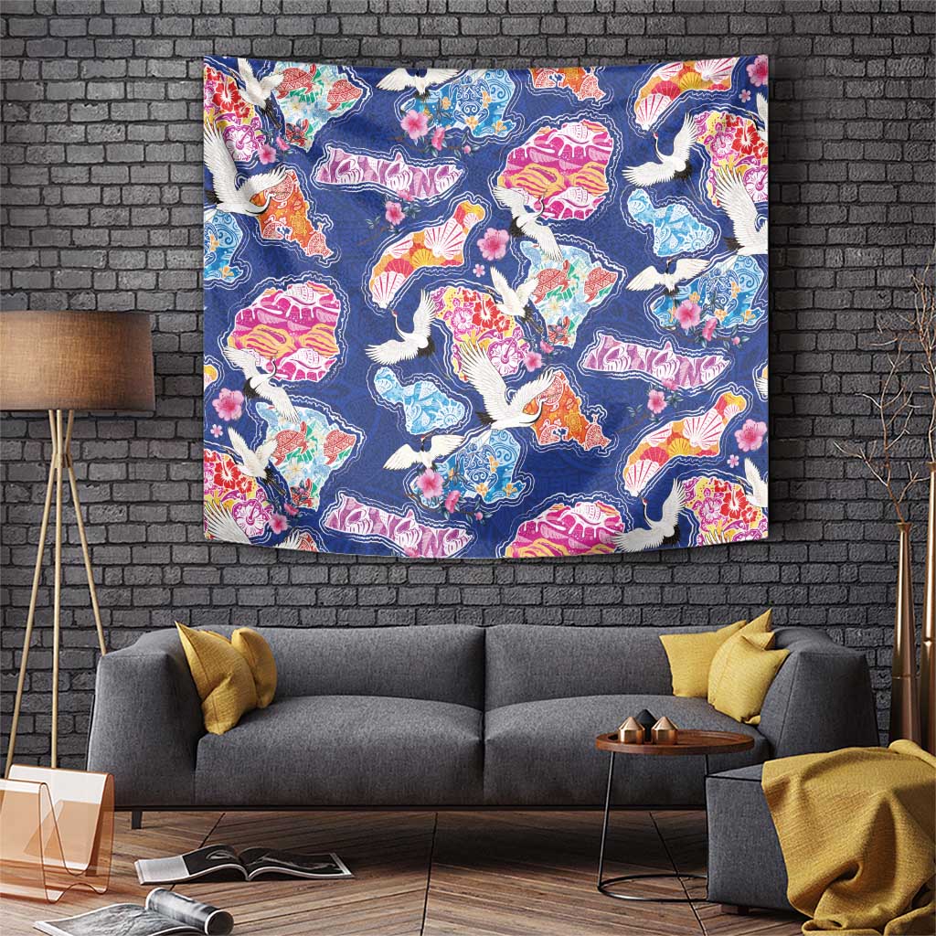 Hawaiian and Japanese Culture Together Tapestry Hawaiian Archipelago Shape Sea Animals LT03 Multicolor - Polynesian Pride
