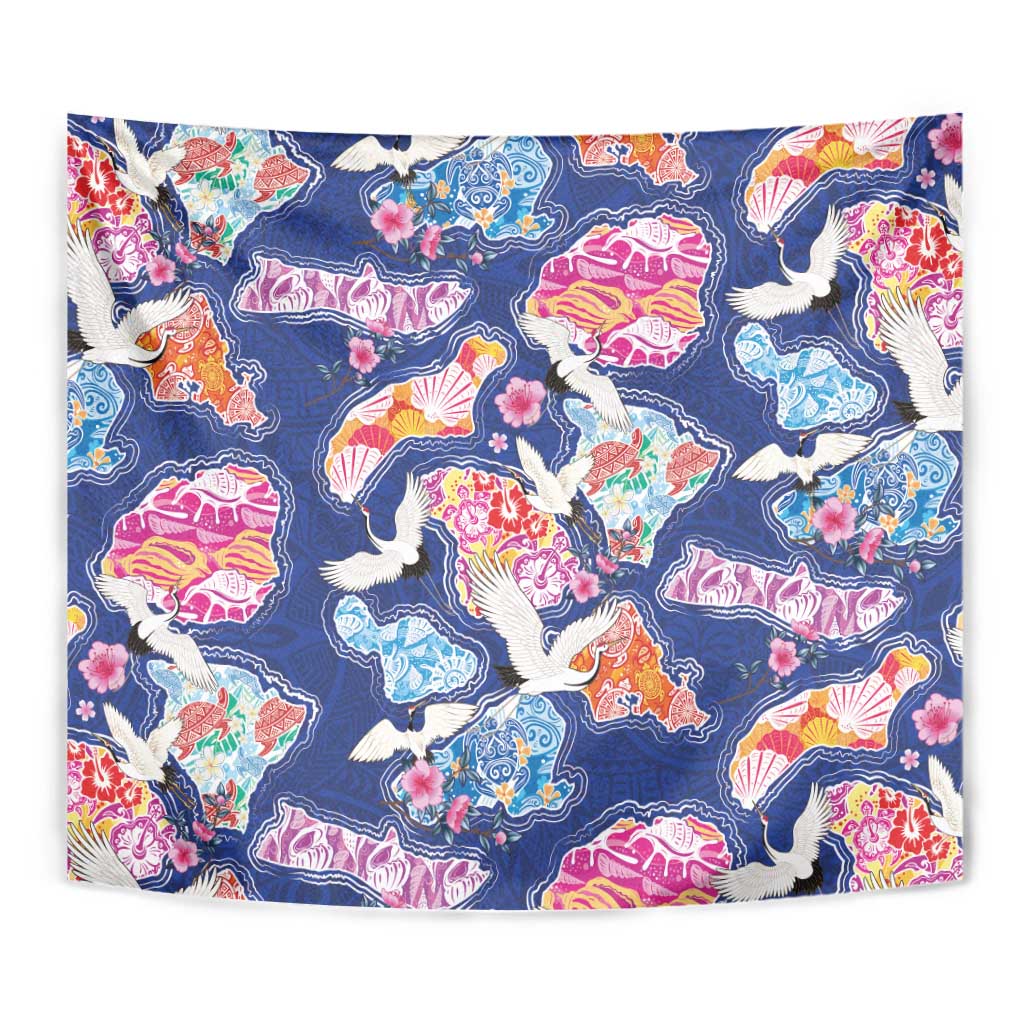Hawaiian and Japanese Culture Together Tapestry Hawaiian Archipelago Shape Sea Animals LT03 - Polynesian Pride