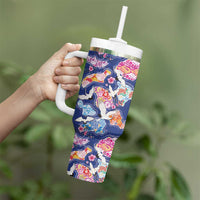 Hawaiian and Japanese Culture Together Tumbler With Handle Hawaiian Archipelago Shape Sea Animals