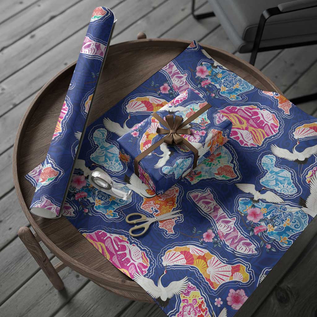 Hawaiian and Japanese Culture Together Wrapping Paper Hawaiian Archipelago Shape Sea Animals LT03 - Polynesian Pride