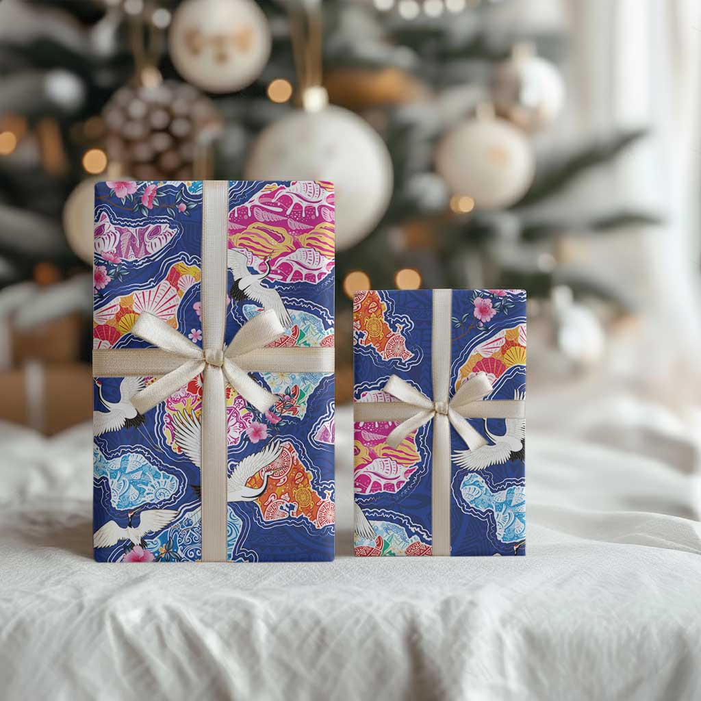 Hawaiian and Japanese Culture Together Wrapping Paper Hawaiian Archipelago Shape Sea Animals LT03 - Polynesian Pride
