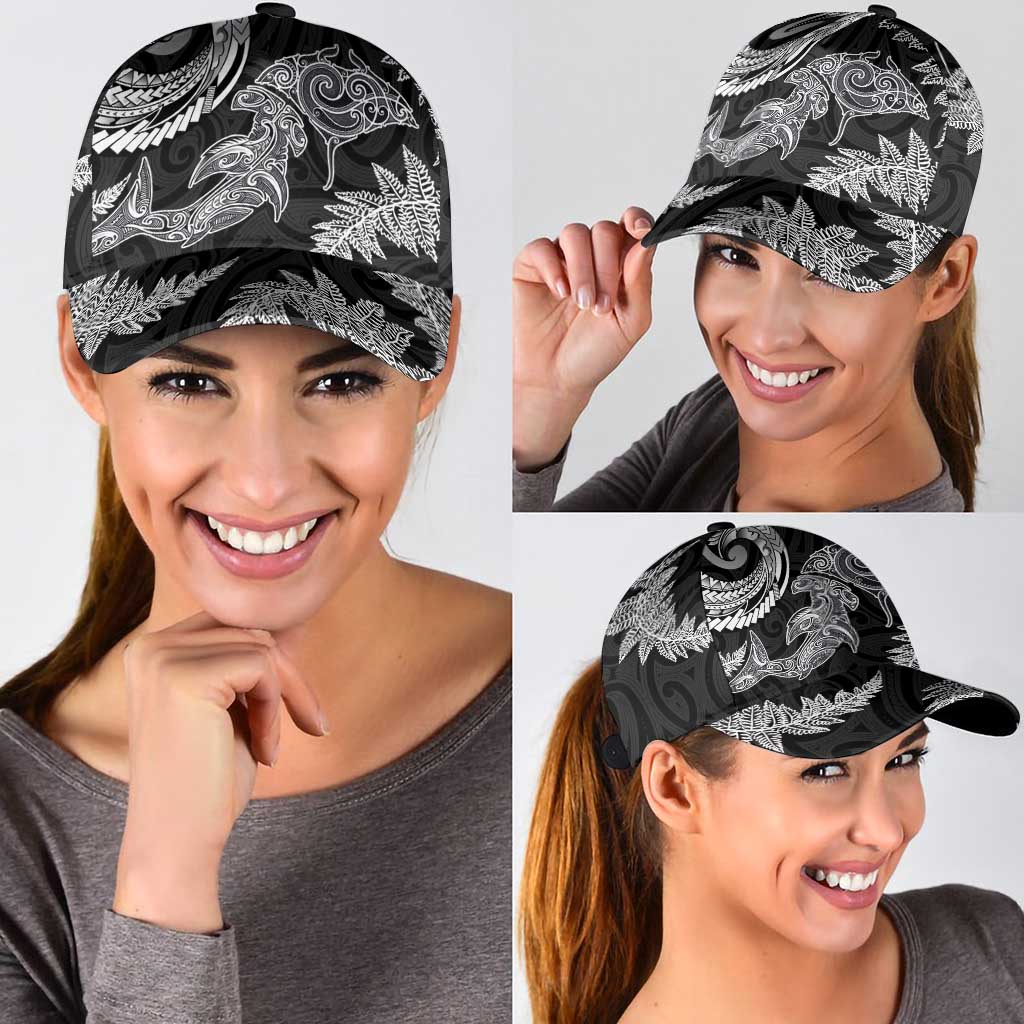 New Zealand Sea Animals with Maori Tribal Tattoo Classic Cap Shark Manta Ray with Silver Fern Black