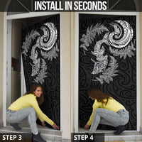 New Zealand Sea Animals with Maori Tribal Tattoo Door Cover Shark Manta Ray with Silver Fern Black LT03 - Polynesian Pride