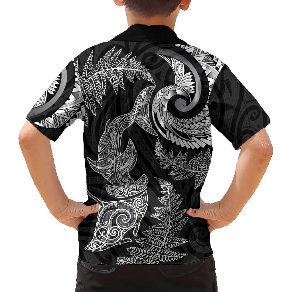 New Zealand Sea Animals with Maori Tribal Tattoo Family Matching Mermaid Dress and Hawaiian Shirt Shark Manta Ray with Silver Fern Black LT03 - Polynesian Pride