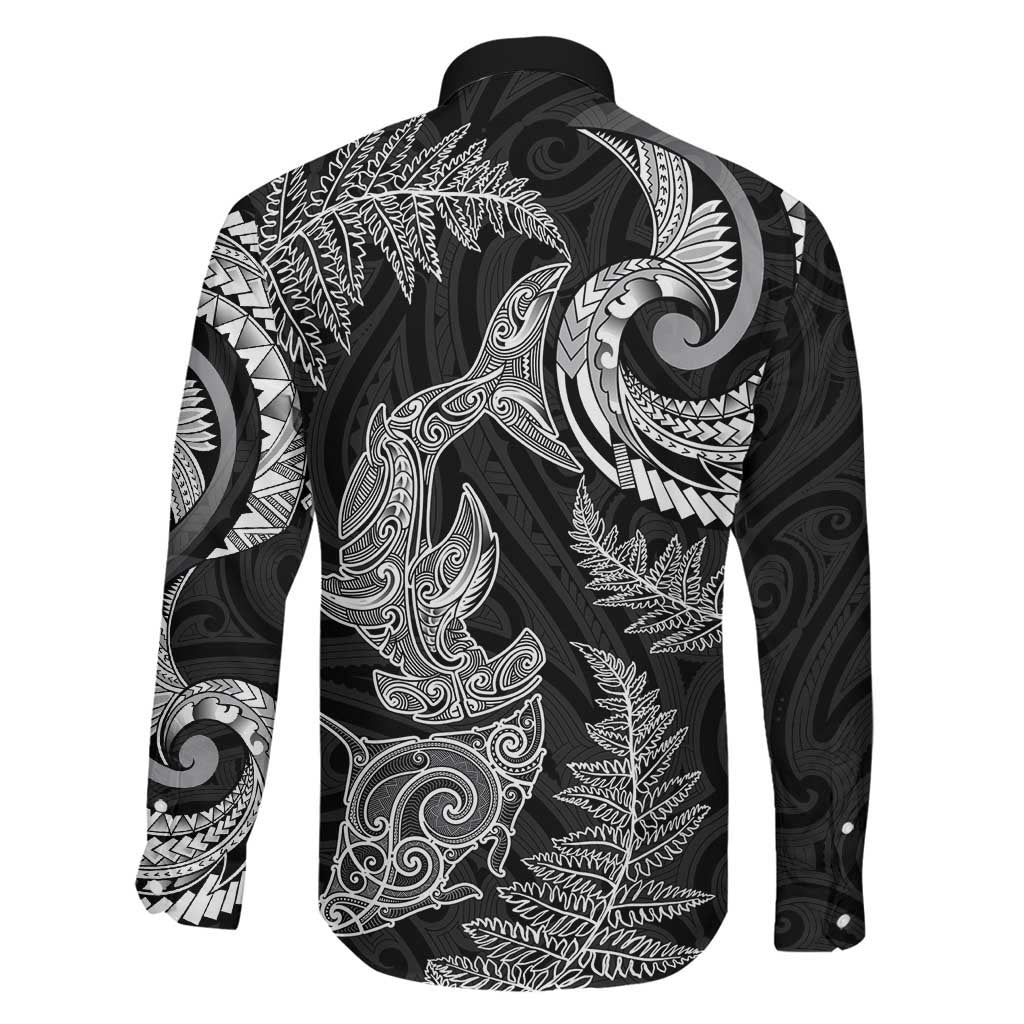 New Zealand Sea Animals with Maori Tribal Tattoo Family Matching Tank Maxi Dress and Hawaiian Shirt Shark Manta Ray with Silver Fern Black LT03 - Polynesian Pride