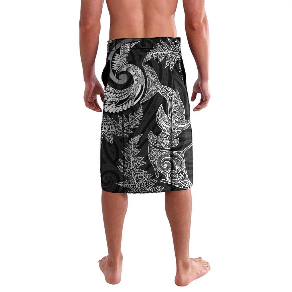 New Zealand Sea Animals with Maori Tribal Tattoo Lavalava Shark Manta Ray with Silver Fern Black