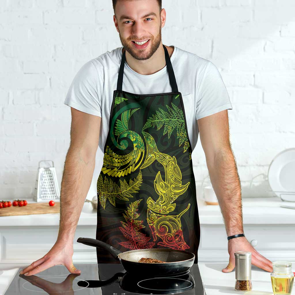 New Zealand Sea Animals with Maori Tribal Tattoo Apron Shark Manta Ray with Silver Fern Reggae LT03 - Polynesian Pride